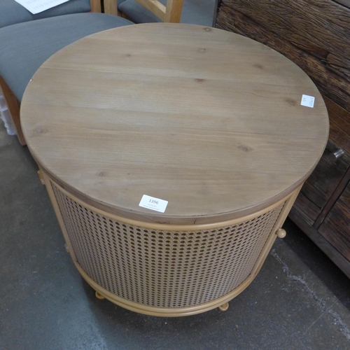 1420 - A circular drum table with rattan detail