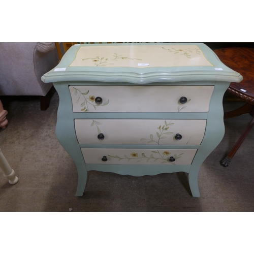 329 - A French style painted bombe shaped petit commode