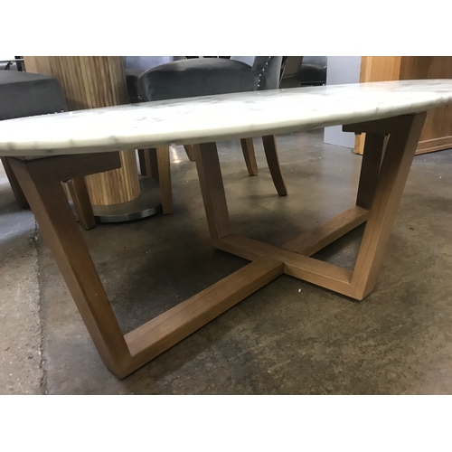 1510 - An oval oak effect and marble coffee table  * This lot is subject to VAT