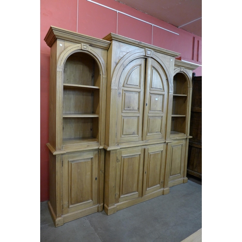 177 - A large George III style pine architectural breakfront bookcase