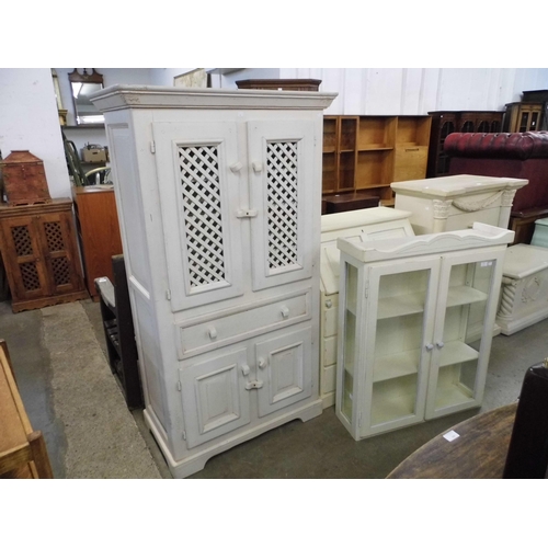 325 - A painted bureau bookcase and a cupboard