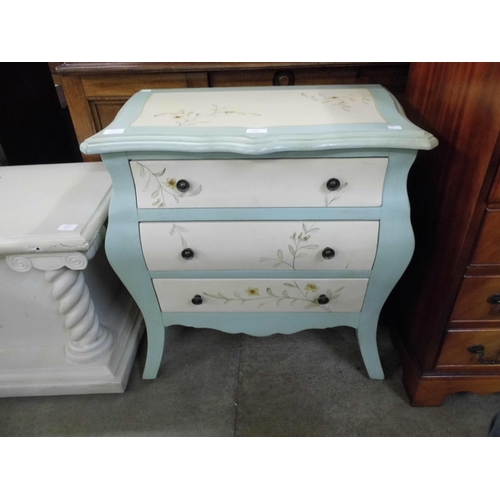 329 - A French style painted bombe shaped petit commode