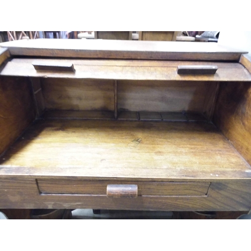 341 - A child's beech tambour roll top desk