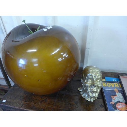 370 - A large fibreglass apple, prints, etc.