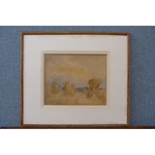 414 - Walter Potts (1883-1965), The Harvest, watercolour, framed