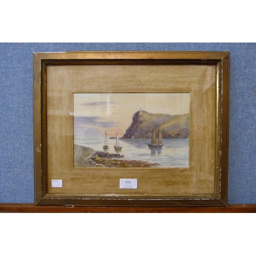 416 - J. Walton Burnett (1874-1963), coastal scene, watercolour, framed