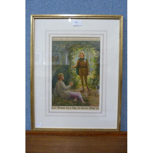 420 - Herbert Green, Robin Hood, watercolour, dated 1909, framed