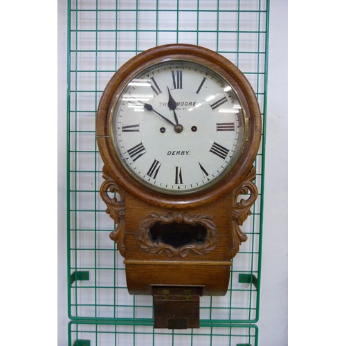 462A - A 19th Century oak double fusee drop dial wall clock, the painted dial signed Thos. Moore, Queen St.... 