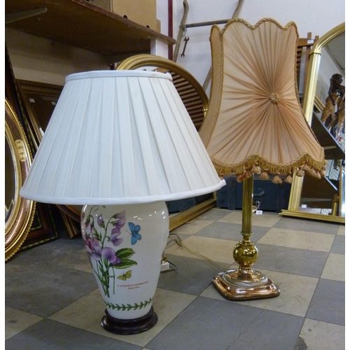 484 - A Regency style copper and brass table lamp a a Portmeirion porcelain lamp