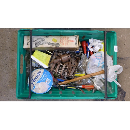 2066 - Metal tool box containing mixture of hand tools & one other box of tools