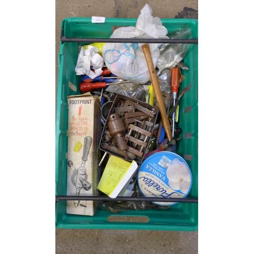 2066 - Metal tool box containing mixture of hand tools & one other box of tools