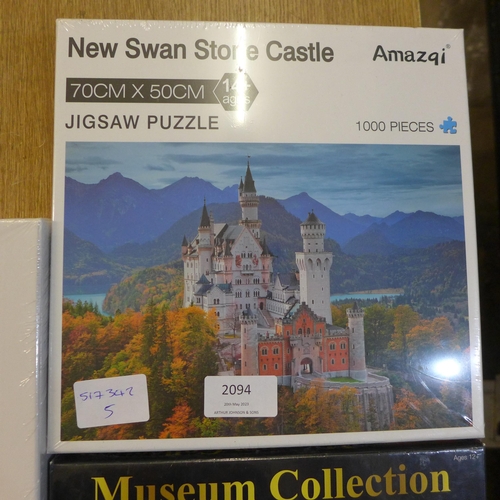 2094 - 3 x 1000 piece jigsaws - Bavarian Castle, Positano scene and Monet's Soleil Levant - sealed