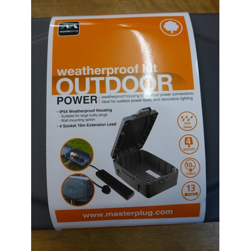 2096 - Masterplug weatherproof outdoor IP54 power kit with 4-socket 10m extension lead - unused