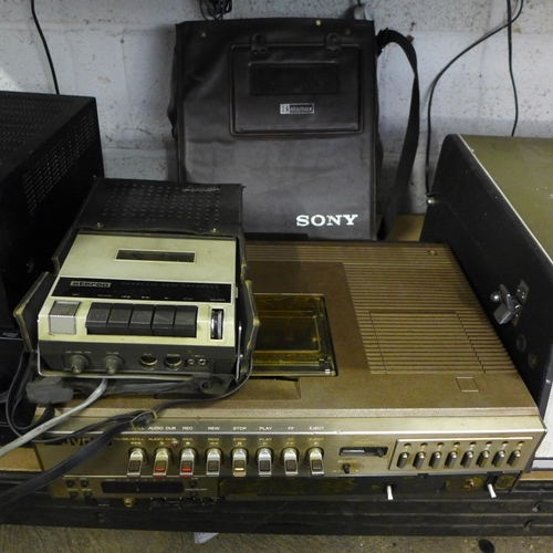 2211 - Vintage stereo bundle; Sony Betamax portable video cassette recorder, stereo cassette recorder with ... 