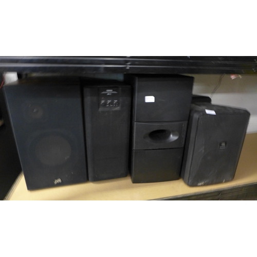 2232 - Yamaha sub-woofer YST-SW60 & speaker bundle; 2 JVC, 2 Celestron and 2 UBL Professional