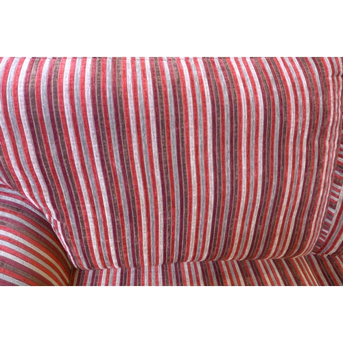 1609 - A red and brown striped upholstered three seater sofa