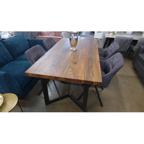 1320 - A Thor mango and sheesham wood fixed top dining table with a set of four charcoal upholstered dining... 