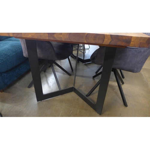 1320 - A Thor mango and sheesham wood fixed top dining table with a set of four charcoal upholstered dining... 