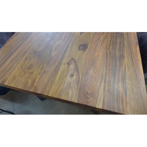 1320 - A Thor mango and sheesham wood fixed top dining table with a set of four charcoal upholstered dining... 