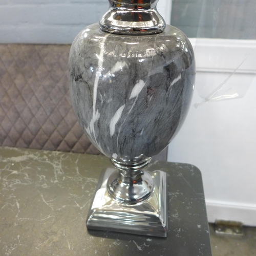 1324 - A black marble effect urn table lamp with black shade, H 62cms (LT057M28)   #