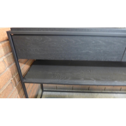 1338 - A black painted wood and metal industrial style console table * this lot is subject to VAT