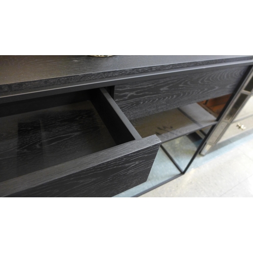 1338 - A black painted wood and metal industrial style console table * this lot is subject to VAT