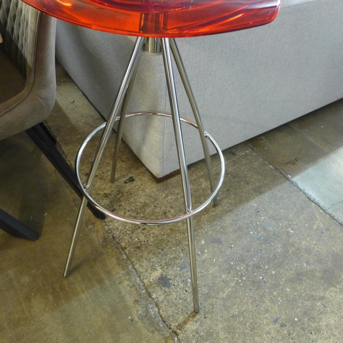 1434 - A red Perspex and chrome bar stool * this lot is subject to VAT