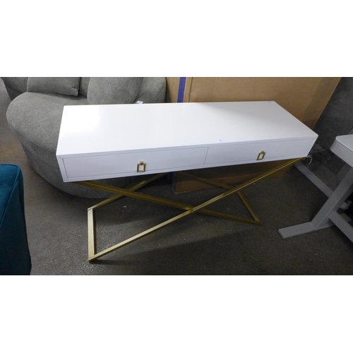 1459 - A white two drawer console table with cross legs