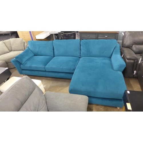 1469 - A teal velvet four seater RHF sofa/chaise