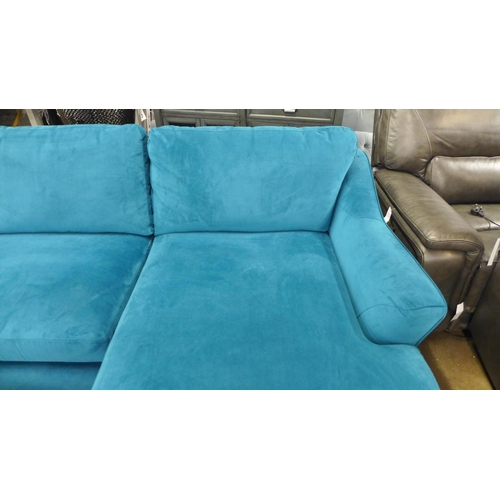 1469 - A teal velvet four seater RHF sofa/chaise