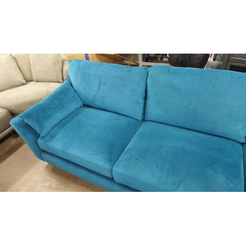 1469 - A teal velvet four seater RHF sofa/chaise