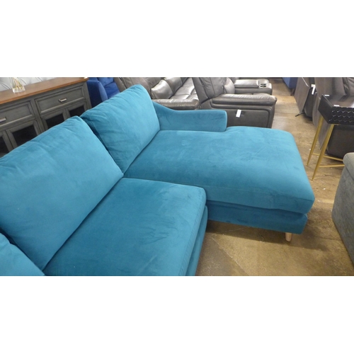 1469 - A teal velvet four seater RHF sofa/chaise