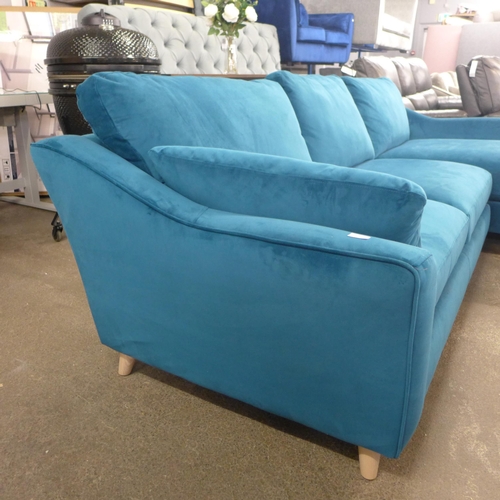 1469 - A teal velvet four seater RHF sofa/chaise