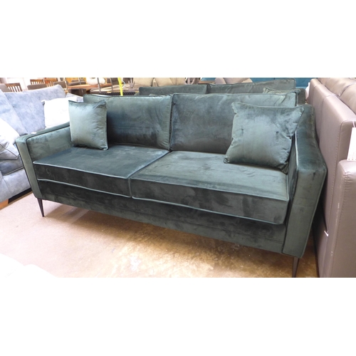 1493 - Aspen 3 seater Green Velvet Sofa, Original RRP £749.99 +VAT (4166-8) *This lot is subject to VAT