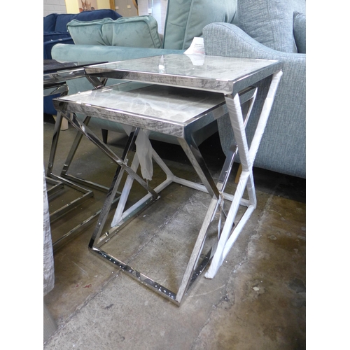 1498A - A Vanquish marble top and chrome nest of tables - slight damage* this lot is subject to VAT