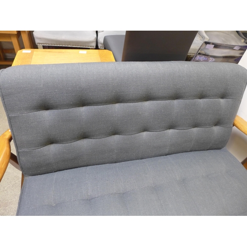 1587 - A wood framed grey upholstered two seater sofa