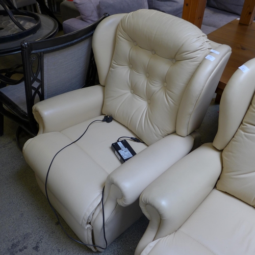 1645 - A cream leather electric reclining armchair