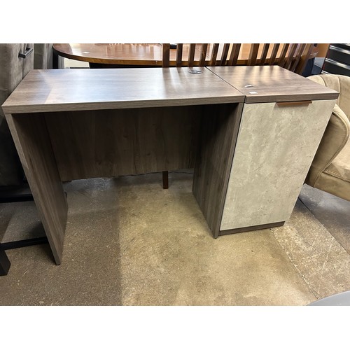 1487 - A Lardale single drawer smoked oak desk with cabinet