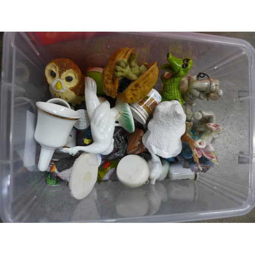 1203 - A collection of ceramic thimbles, small animal figures and plastic figures **PLEASE NOTE THIS LOT IS... 