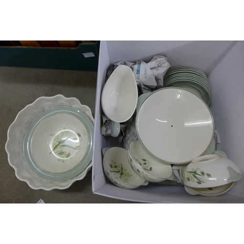 1222 - A set of Spode Soft Whisperers:- 9 dinner plates, 9 bread plates, 6 dessert dishes, 6 soup bowls, a ... 