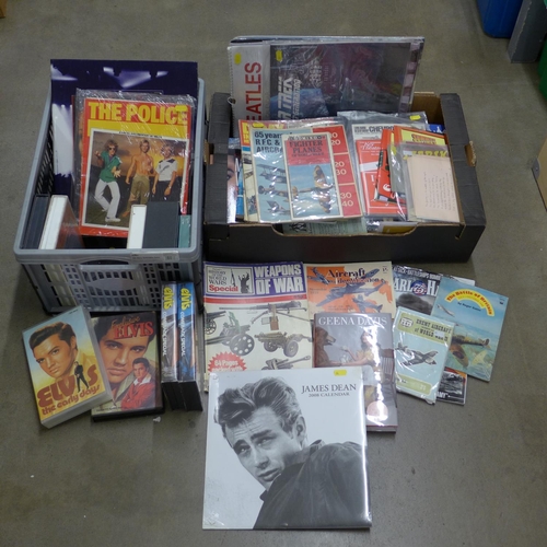 1236 - Two boxes of cassette and video tapes, mixed ephemera including music, sport, etc. **PLEASE NOTE THI... 