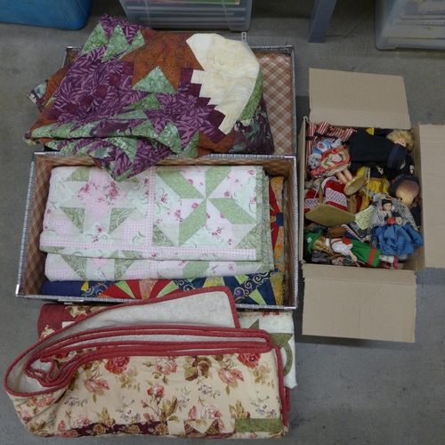 1242 - A collection of quilts and a box of dolls **PLEASE NOTE THIS LOT IS NOT ELIGIBLE FOR POSTING AND PAC... 