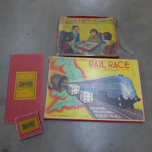 1243 - Vintage board games including Rail Race and Sorry