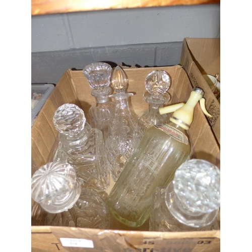 1202 - Six cut glass decanters including Royal Brierley lead crystal and a Schweppes soda syphon **PLEASE N... 