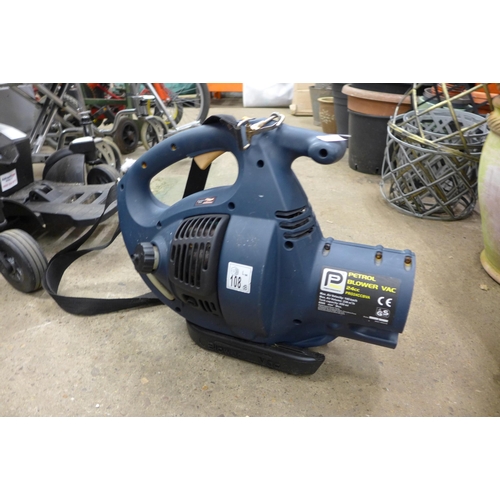 2264 - A Pro-performance Pro z4ccbva 24cc petrol blower vac body and a Hozelock hose reel