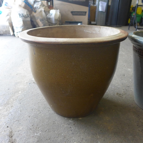 2285 - 3 Large glazed plant pots