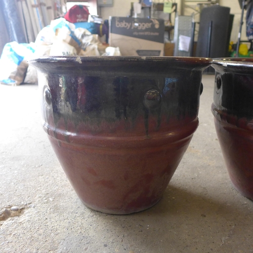 2286 - 3 large glazed plant pots