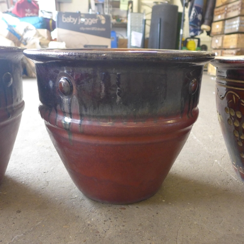 2286 - 3 large glazed plant pots