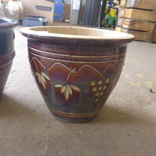 2286 - 3 large glazed plant pots