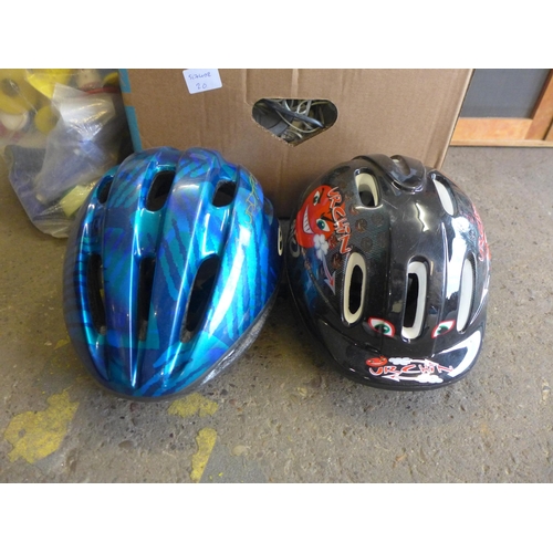 2356 - Two bike helmets, bag of handle bar grips, two door wooden cabinet, Philips speakers and wireless re... 